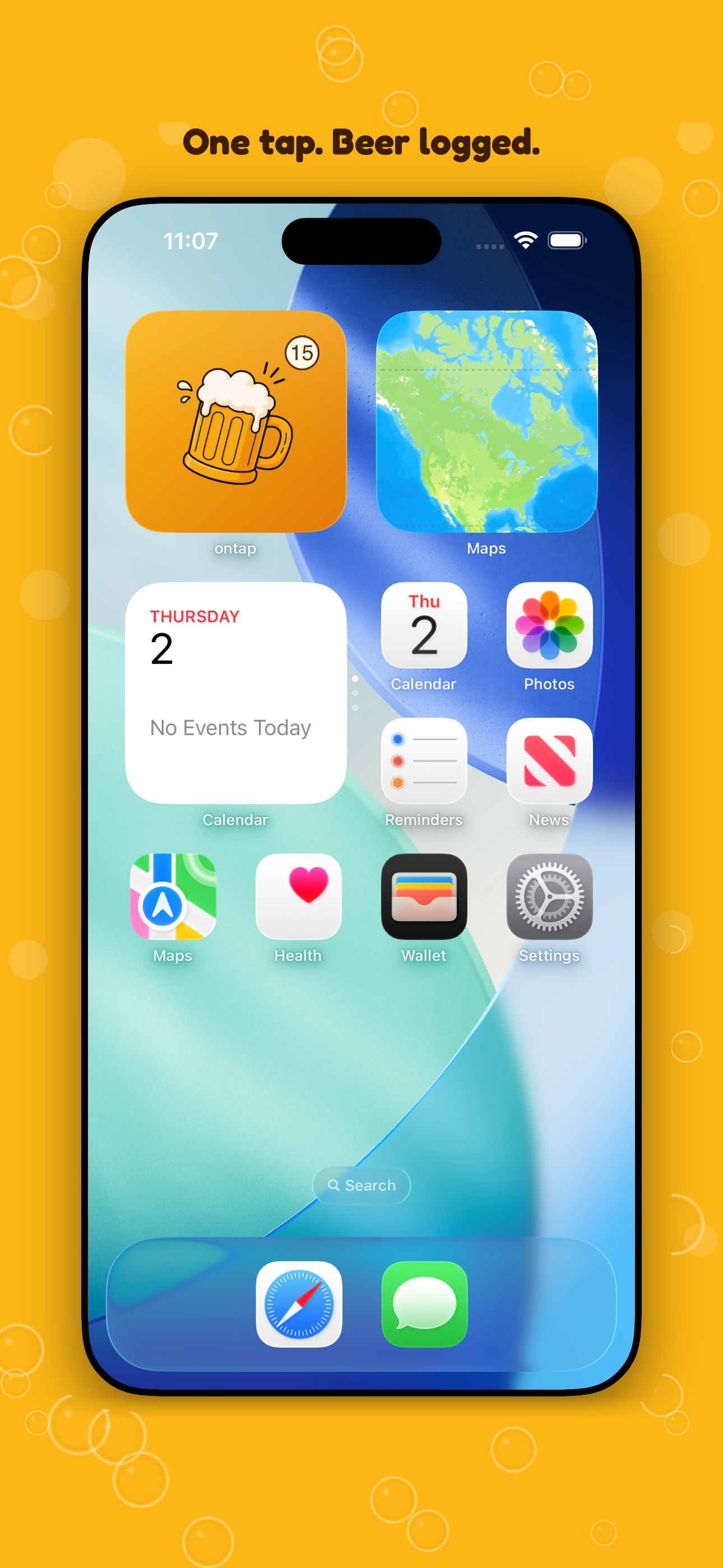 ontap home screen widget logging a beer in one tap